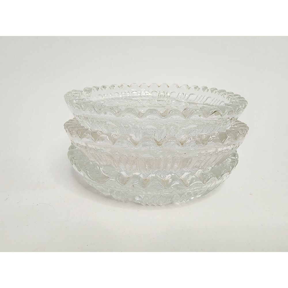 Round Glass Ashtrays‎ Italy Vintage MCM Hobstar Geometric Clear - Set of 3